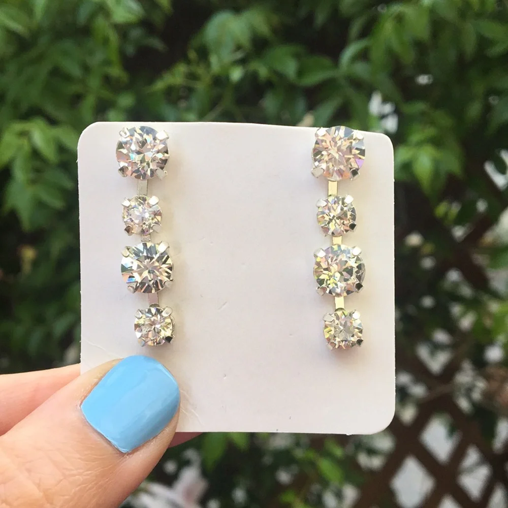 Elegant Silver Crystal Drop Earrings